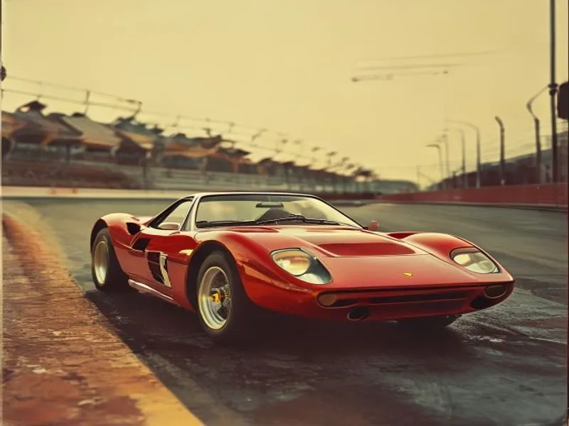 Klassieke Ferrari op een circuit in de jaren zeventig