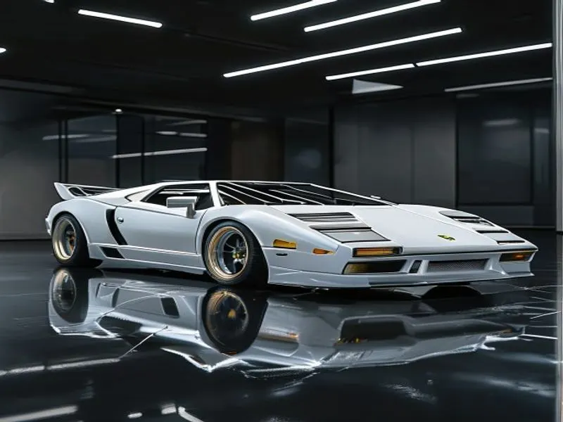 Lamborghini Countach in een showroom